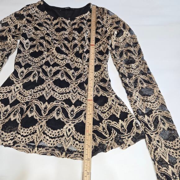 Alt B Womens Small Peplum Top Metallic Lace Romantic Soft Glam Dark Feminine - Picture 6 of 11